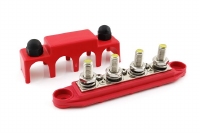 DC Busbar Verdeelrail 250A Rood 4x M10 en 3x M4 met Afdekkap