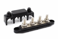DC Busbar Verdeelrail 250A Zwart 4x M8 en 3x M4 met Afdekkap