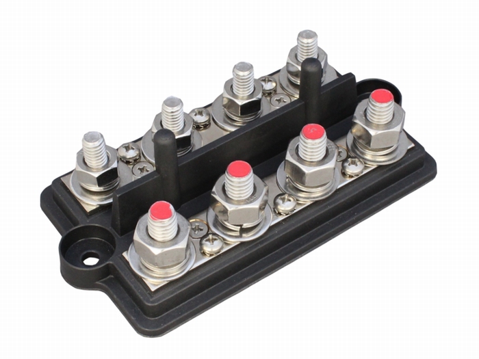 Rode Busbar 4-voudig M8 – HeavyDuty 250A stroomverdeler voor pluskabels